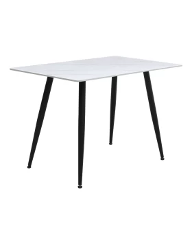 Enzo Megapap sintered stone - metal table in white marble effect and black metal legs 120x70x77cm.