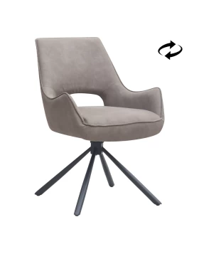 Alessia Megapap fabric swivel dining armchair in elephant grey color with black metal legs 58x66x85cm.