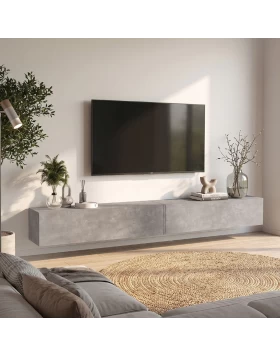 Espanse Megapap melamine wall TV furniture in concrete grey color 241.8x31.7x30cm.