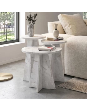 Podel Megapap melamine side table 3 pieces in white marble effect color Ø29,6x52,1cm.