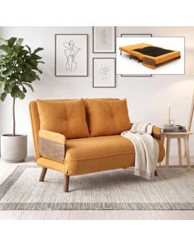 Cosmo Megapap fabric two seater sofa bed in mustard color 133x78x78cm.
