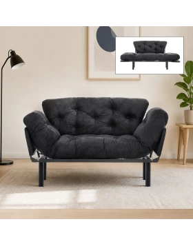 Nitta Megapap two seater fabric sofa bed in black color 155x70x85cm.