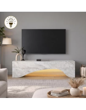 Mara Megapap melamine tv furniture in white marble effect color 150x31.4x40cm.