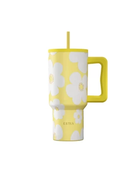Thermos Estia Straw Tumbler XL Save The Aegean Yellow Daisy 900ml