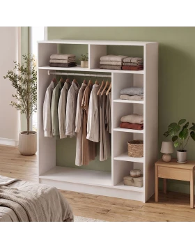 Dual Megapap melamine open wardrobe - hall stand in white color 120x40.3x150cm.