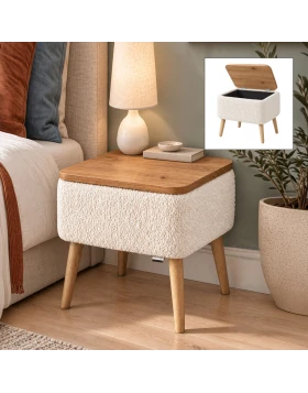 Κομοδίνο Nivo Megapap ύφασμα teddy χρώμα λευκό - pine oak 45x35x45εκ.