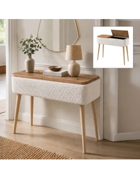 Κονσόλα Luno Megapap ύφασμα teddy χρώμα λευκό - pine oak 90x30x90εκ.