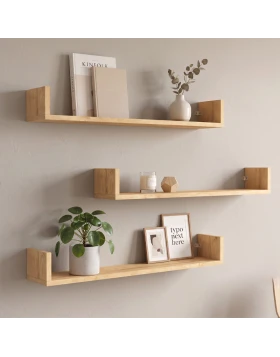 Dark Megapap melamine wall shelves set of 3 in oak color 90x15x12cm.