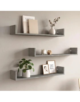 Dark Megapap melamine wall shelves set of 3 in concrete grey color 90x15x12cm.