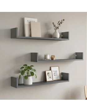 Dark Megapap melamine wall shelves set of 3 in anthracite color 90x15x12cm.