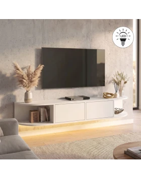 Έπιπλο τηλεόρασης επιτοίχιο Korven Megapap με LED χρώμα λευκό 180x35x28,8εκ.